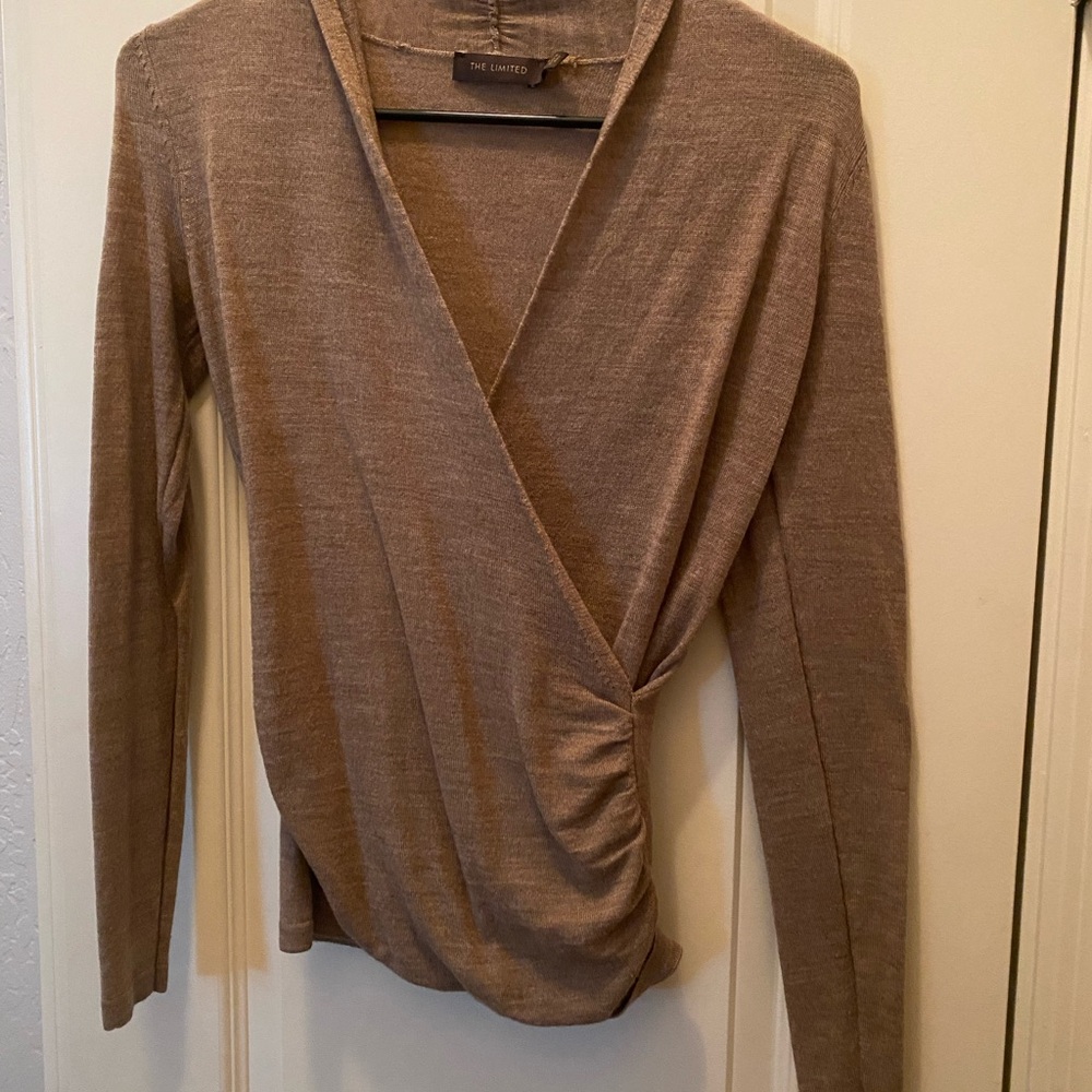 The Limited Taupe Knit Wrap Long Sleeve Top Size M